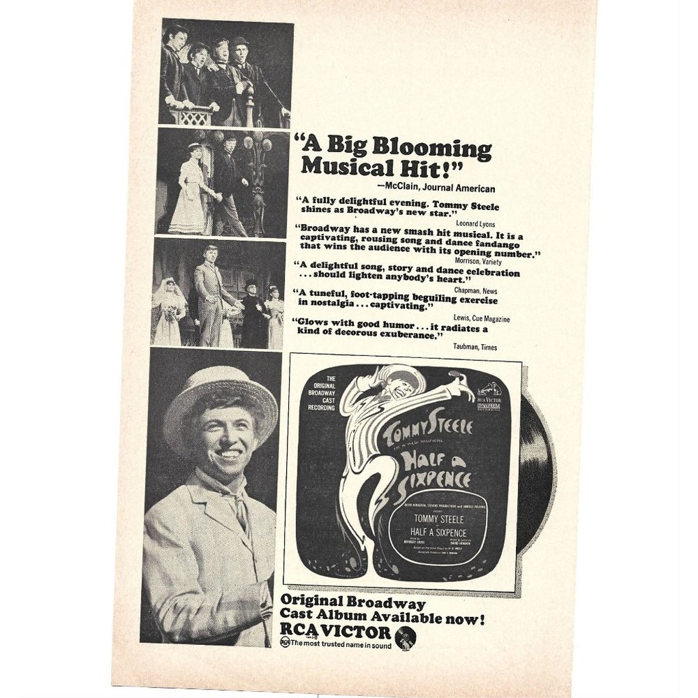 Half a Sixpence Musical Broadway Album ADVERT 1960s Vintage Print Ad 9 in